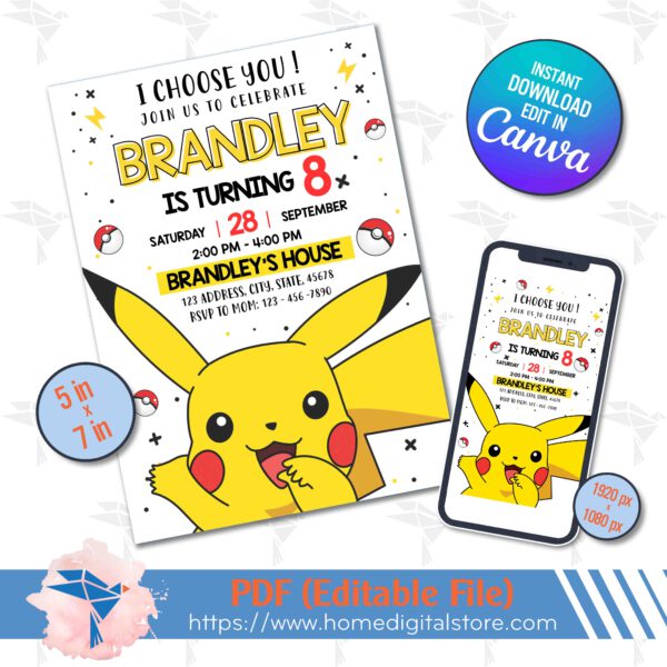Pikachu Birthday Invitation